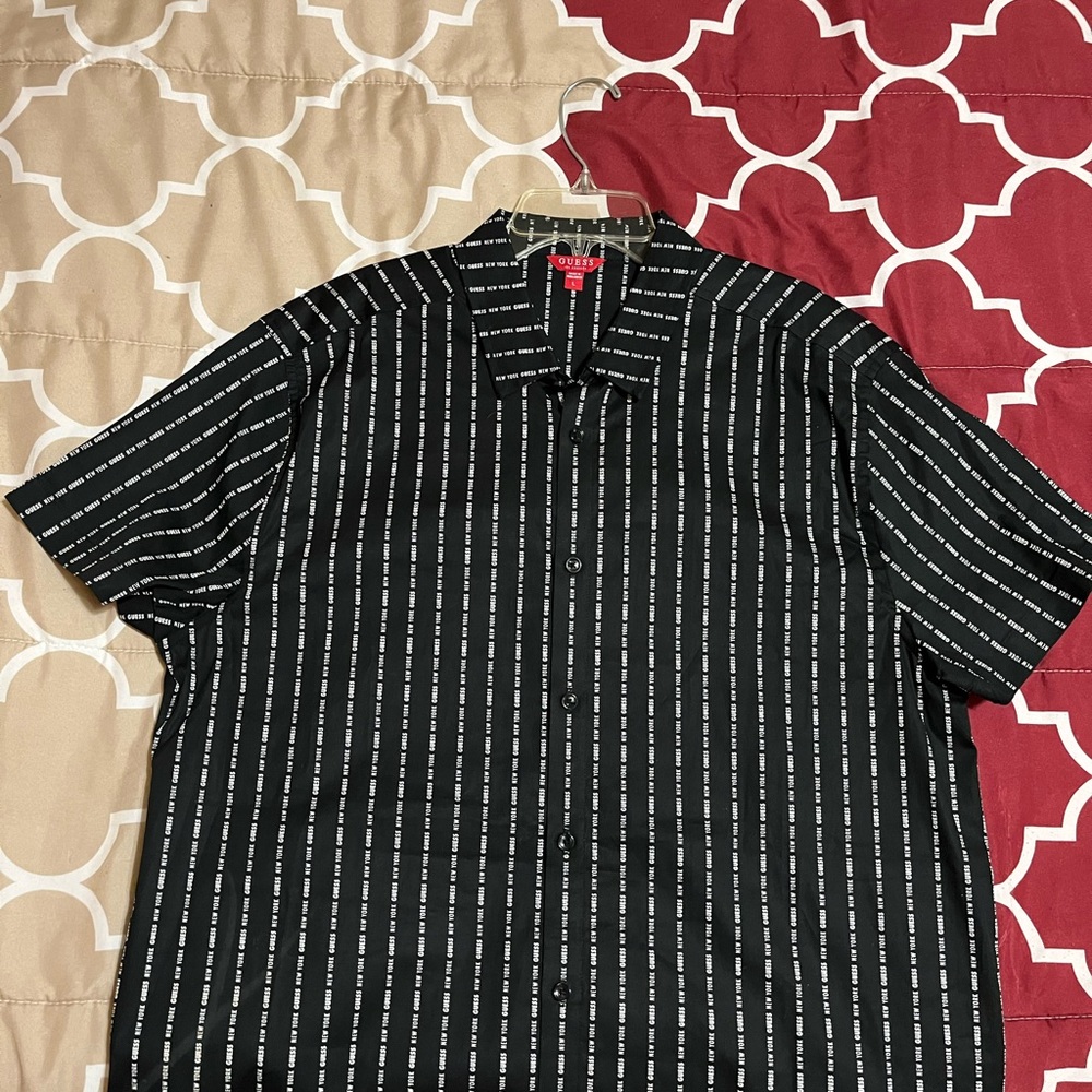 Large short sleeve black and white dress shirt